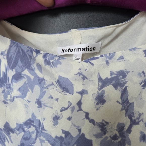Reformation NWOT Topanga Blue Off White Floral Midi Sleevless Georgette Dress L - Picture 4 of 16